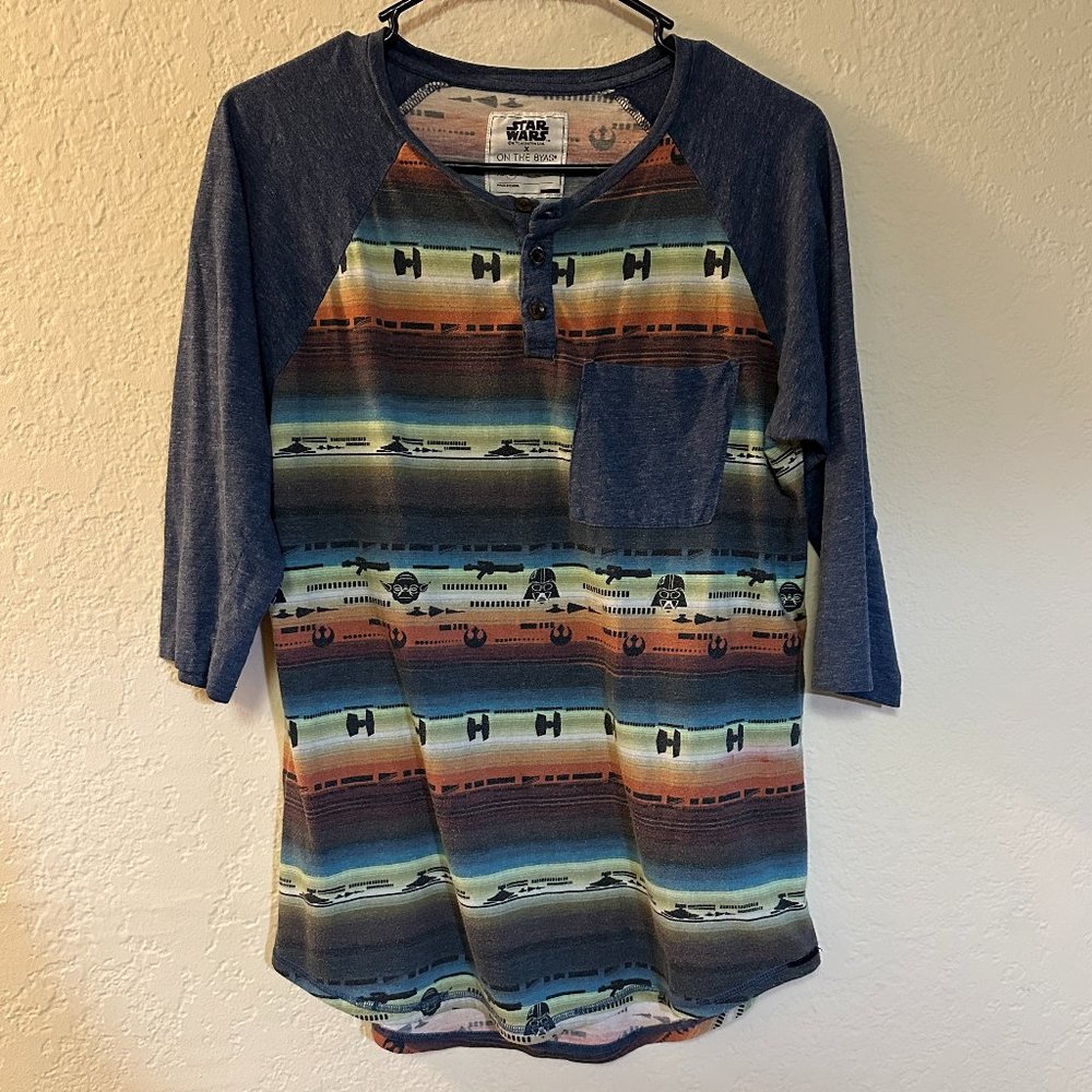 Star Wars X On The Byas Shirt Mens Small Raglan 3/4 Sleeve Darth Vader Henley